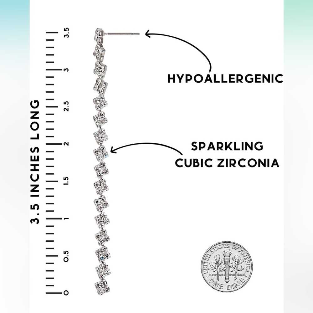 Simulated Diamond Long Dangle Earrings for Women - Cubic Zirconia - Picture 3 of 4